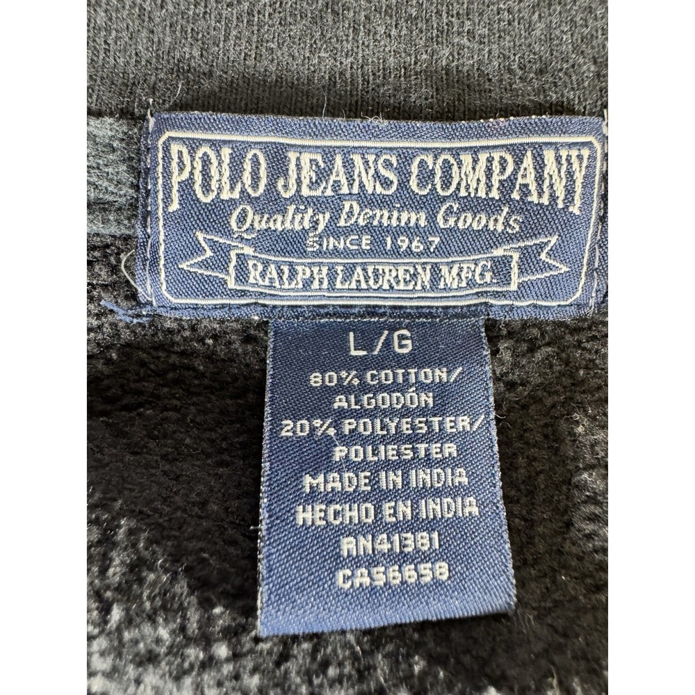Polo Jeans Ralph Lauren Men's L Full Zip Sweatshirt Black Spellout Flag Jacket - Picture 2 of 8
